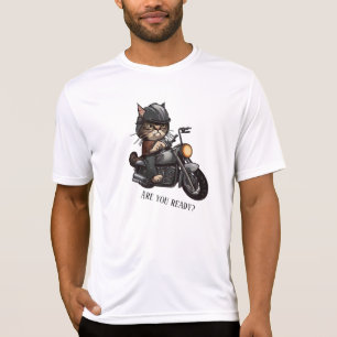 T-shirt Cool Cat Riding Motorcycle Êtes-vous prêt