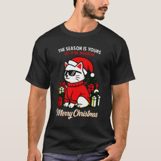 T-shirt Cool Cat Santa Shades Christmas Magical Vintage