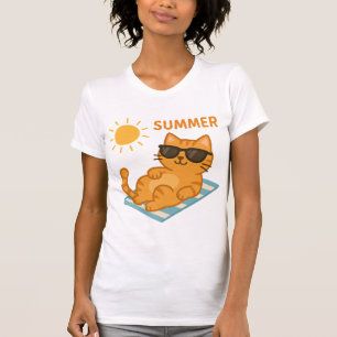T-Shirt cool Cat Summer Vibes - Joli Cat Cartoon