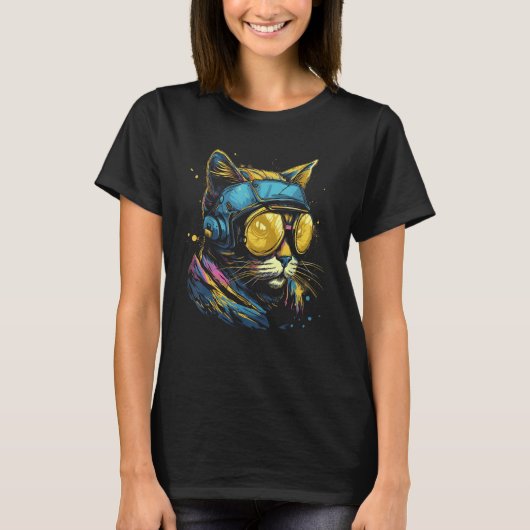 T-shirt Cool Cat Wear Pilote lunettes Design (Devant)