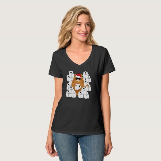 T-shirt Cool Chat En Père Noël S Casquette Avec Papiers To (Devant entier)