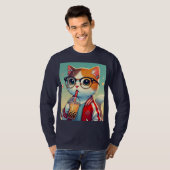T-shirt Cool Chat en train de boire du boba (Devant entier)