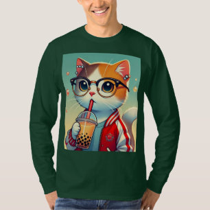 T-shirt Cool Chat en train de boire du boba