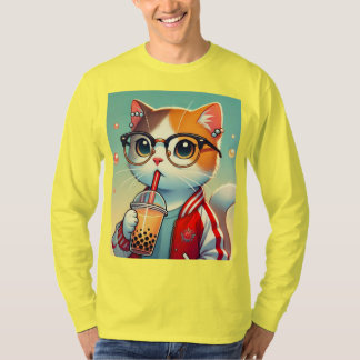 T-shirt Cool Chat en train de boire du boba