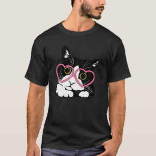 T-shirt Cool Chat Noir Kitten Lunettes de coeur Rouge Bonn