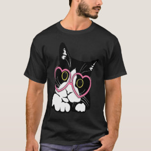 T-shirt Cool Chat Noir Kitten Lunettes de coeur Rouge Bonn
