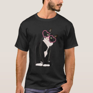 T-shirt Cool Chat Noir Kitten Lunettes de coeur Rouge Bonn