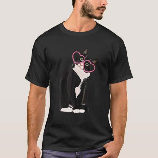 T-shirt Cool Chat Noir Kitten Lunettes de coeur Rouge Bonn (Devant)