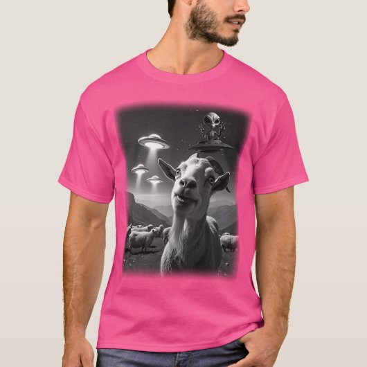 T-shirt Cool Chèvre Ufo Alien Enlèvement Animal Selfie Un  (Devant)