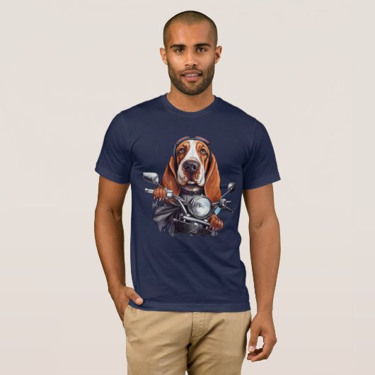 T-shirt Cool chien biker, joli basset hound chien conducte (Devant entier)