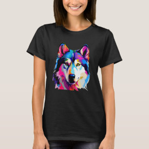 T-shirt Cool coloré Sibérie Husky Portrait Graphique