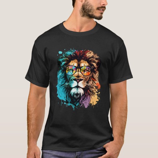 T-shirt Cool Colorful Lion Animal Lion (Devant)