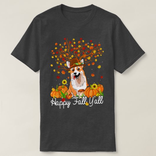 T-shirt Cool Corgi Autumn Pumpkins Happy Fall Yall  (Design devant)