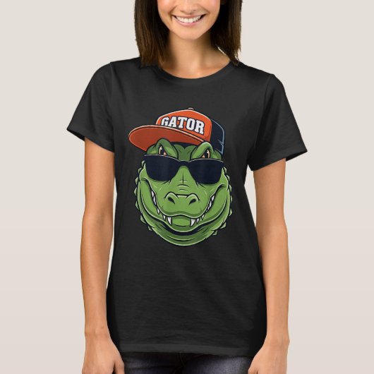 T-shirt Cool Crocodile Animal Gator Graphic With Cap And S (Devant)