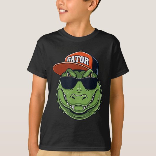 T-shirt Cool Crocodile Animal Gator Graphic With Cap And S (Devant)