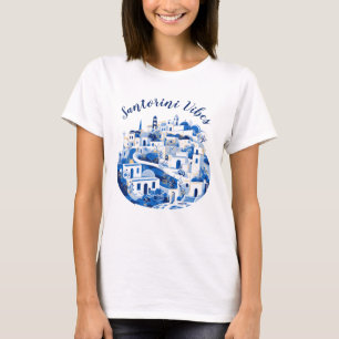 T-shirt Cool Croquis bleu Santorin Illustration de voyage