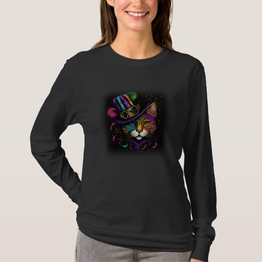 T-shirt Cool Cute Cat Celebrating Mardi Gras (Devant)