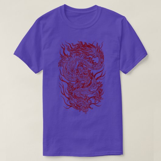 T-shirt Cool Dark Red Japanese Dragon Backside (Design devant)