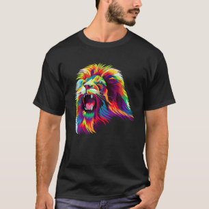 T-shirt Cool de couleur brillant Lion tête visage Pop Coo
