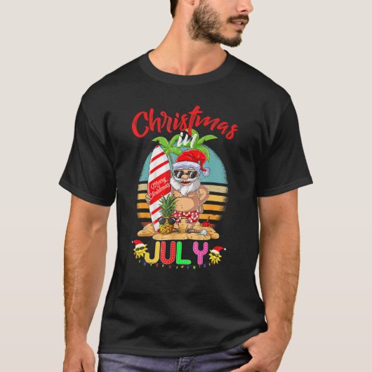 T-shirt Cool d'été hawaïen Santa Claus Surfing Noël (Devant)