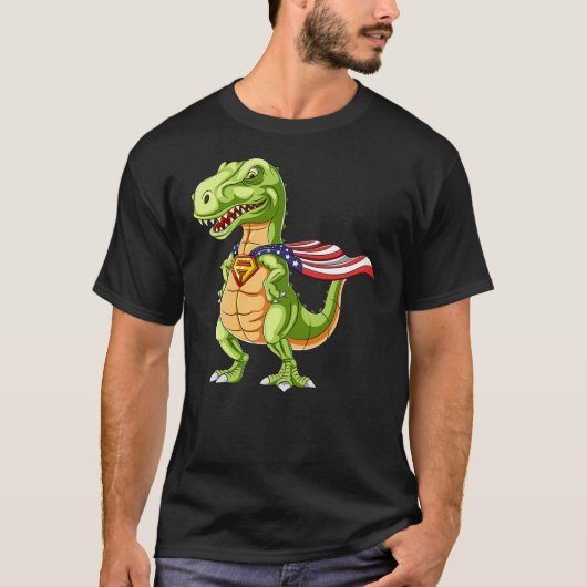 T-shirt Cool Dinosaur T-Rex T Shirt, Super Captain USA Her (Devant)