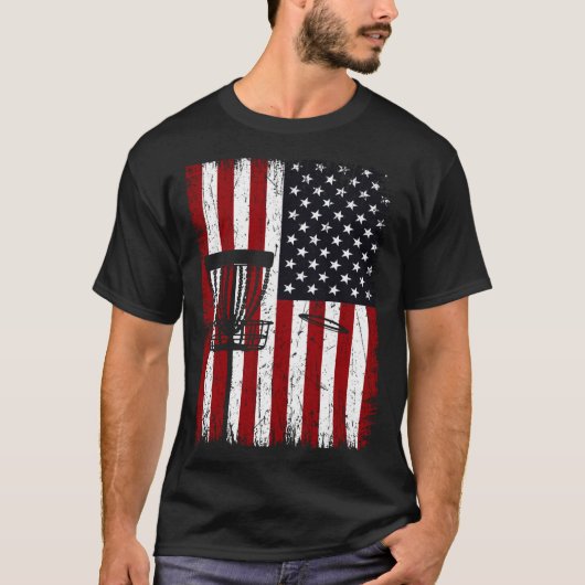 T-shirt Cool Disc Golf Player Distressed USA American Flag (Devant)