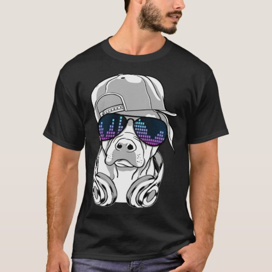 T-shirt Cool DJ Dog with Sunglasses Headphones and Cap (Devant)