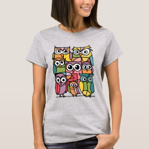 T-shirt Cool Drôle Chouette colorée Oiseaux Abstraits