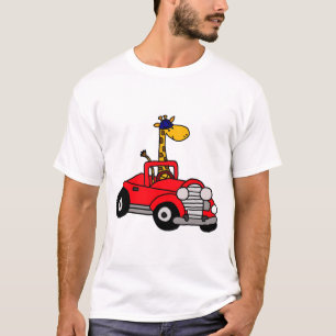 T-shirt Cool drôle girafe conduite voiture convertible rou