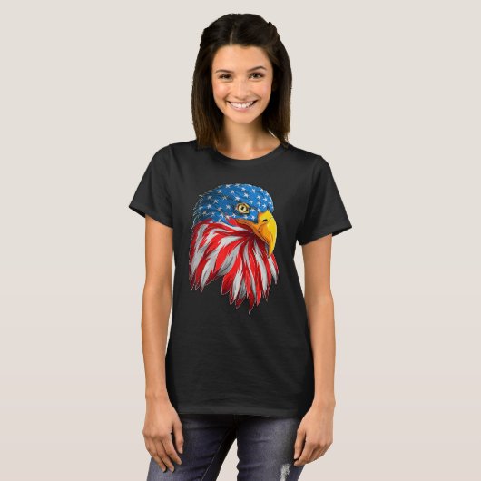 T-shirt Cool Eagle Head 4 juillet American Us Flag Part (Devant entier)