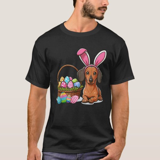 T-shirt Cool Easter Dachshund Easter Basket Bunny Ears Hap (Devant)