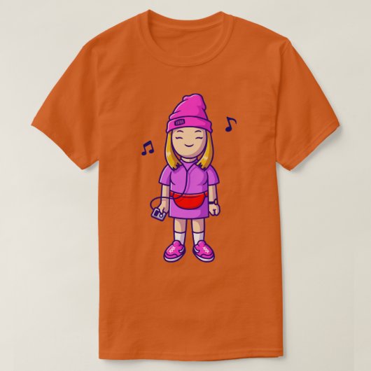 T-shirt Cool Écouter De La Musique Avec Cartoon D'Earphone (Design devant)