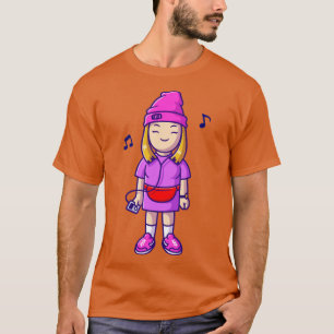 T-shirt Cool Écouter De La Musique Avec Cartoon D'Earphone