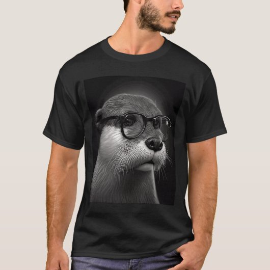 T-shirt Cool esthétique Otter Head Cool Otter avec verre s (Devant)