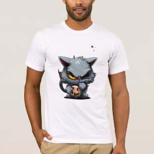 T-shirt Cool Evil Gris Chat Yellow Eye Dark Stars