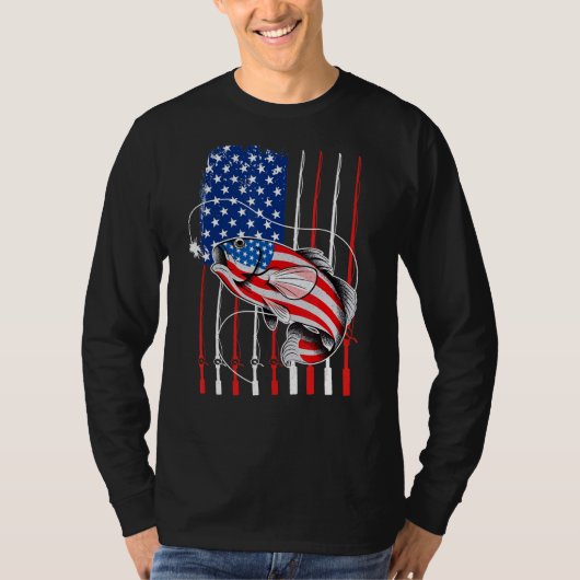 T-shirt Cool Fishing For Men American Flag USA Fish (Devant)