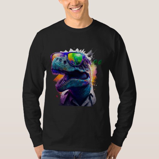 T-shirt Cool fun dinosaur Rex with sunglasses (Devant)