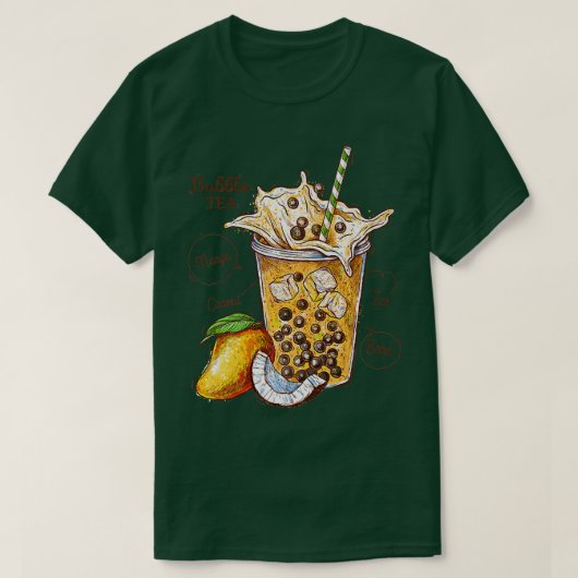 T-shirt Cool Funny Ice Bubble Tea Mango & Coconut Graphism (Design devant)