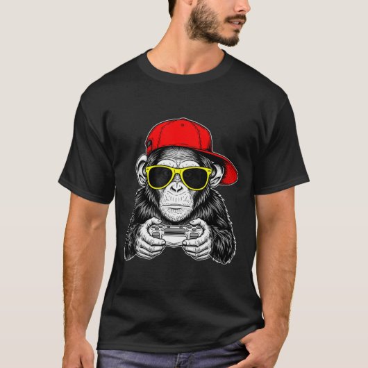 T-shirt Cool Gamer Monkey With Controller Funny Gaming Vid (Devant)