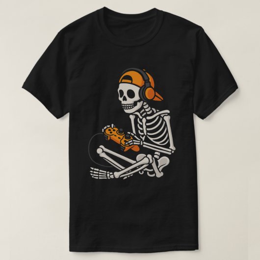 T-shirt Cool Gamer Skeleton avec casque - Jeu amusant (Design devant)