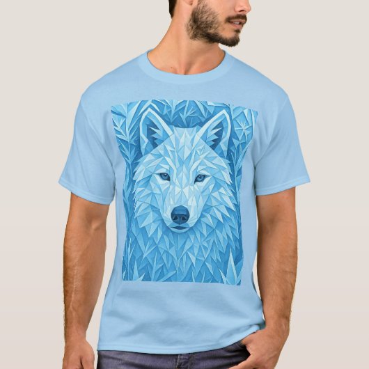 T-shirt Cool Geometric Blue Wolf Low Poly Graphic All Over (Devant)