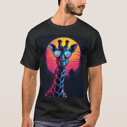 T-shirt Cool Giraffe In Sunglasses Under Sunset Long Sleev (Devant)