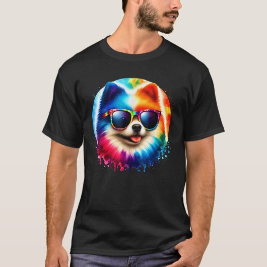 T-shirt Cool Graphic Tie Dye Sunglasses Pomeranian Dog Ill (Devant)