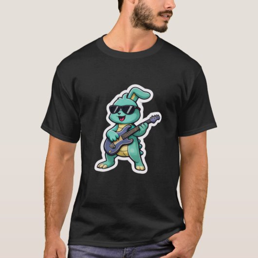 T-shirt – Cool Guitar Bunny Cartoon  (Devant)