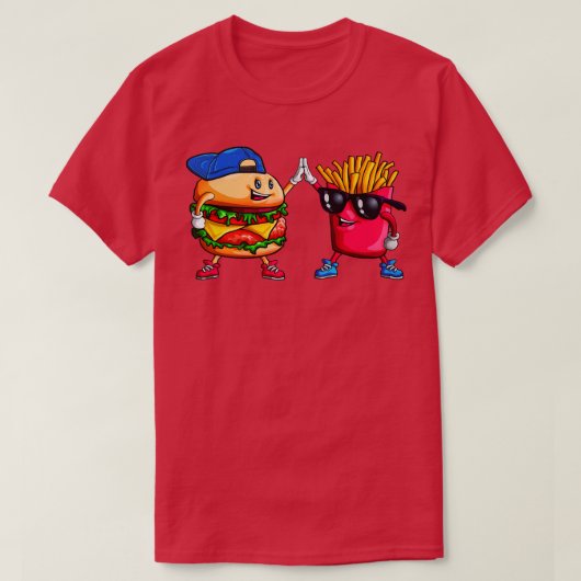 T-shirt Cool High Five Hamburger Fries Friends Funny Combo (Design devant)