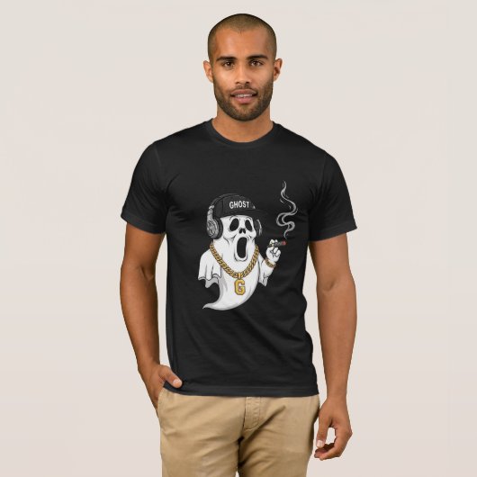 T-shirt Cool Hip hop fantôme avec chaîne or et Cigar (Devant entier)