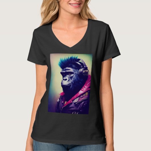 T-shirt Cool Hipster Colorful Gorilla Illustration Graphic (Devant)