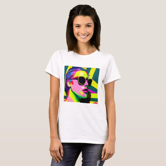 T-shirt Cool Hipster Lady en Lunettes de soleil Art modern (Devant entier)