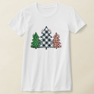 T-shirt Cool Holiday Red Check Tee, Festive Christmas Tree