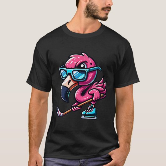 T-shirt Cool Ice Hockey Flamingo With Attitude (Devant)